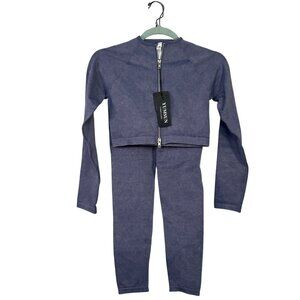 Yumsun Womens Size Large Long Sleeve Crop Jacket & High Waist Leggings Set NEW